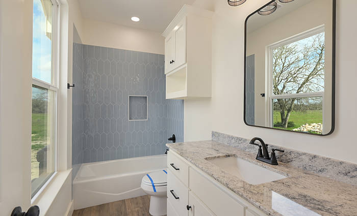 Bathroom with Blue Shower
